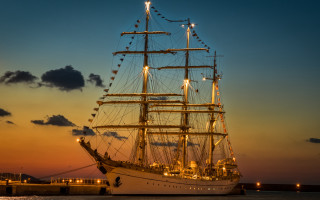 White boat night cityscape clouds - dreamlike free wallpaper