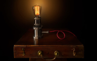 Lightbulb woodenbox table redcord luminais - free light wallpaper