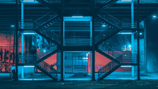 Building stairs red light neon - a red light in the background free wallpaper