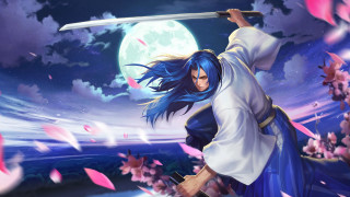 Blue hair woman sword full - blue hair holding free wallpaper