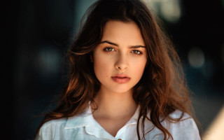 Woman portrait longhair whiteShirt serious - serious free wallpaper for desktop