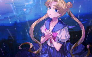 Blonde woman rain anime magic - serial free wallpaper for desktop