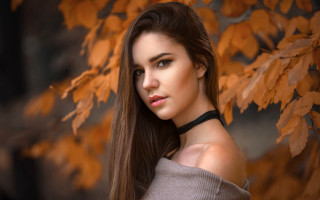 Woman long hair choker autumn - a picture in front free wallpaper for desktop