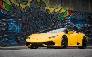 Yellow sports car graffiti dragon - a yellow sports car free wallpaper