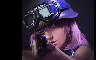 Woman camera helmet gun aiming - digital painting free wallpaper