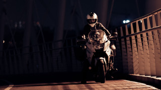 Man motorcycle night street helmet - panfuturism free wallpaper for desktop