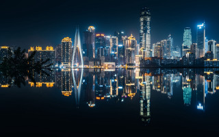 Cityscape lake night reflections ferriswheel - cui bai free wallpaper