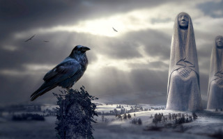 Bird stump fantasy statues crow - top of a tree free wallpaper