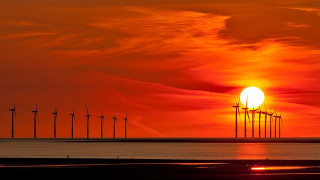 Sunset windmills red sky moon - a sunset free wallpaper