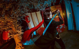 Woman black sword red scarf - cosplay free wallpaper