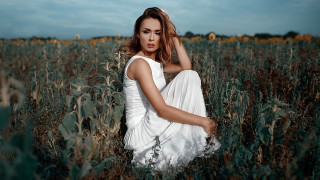 Woman white dress field tall 3 - tall grass free wallpaper