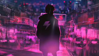 Man street city night neon - a street in a city free wallpaper