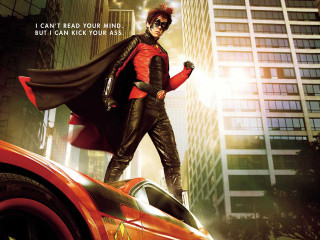 Man red shirt black cape - tall building free wallpaper