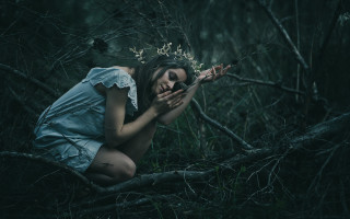 Creepy forest woman camera magic - a storybook illustration free wallpaper for desktop