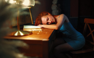 Woman sitting blue dress book - anka zhuravleva free wallpaper