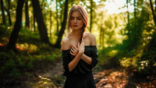 Woman black dress forest prayer - a black dress free wallpaper for desktop