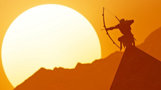 Mountain sunset archer silhouette orange - a statue of a man free wallpaper