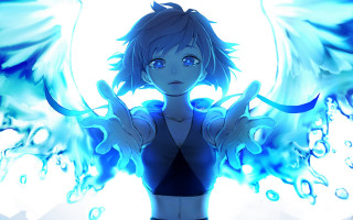 Blue angel wings glowing bubbles - luminous free wallpaper