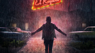 Woman rain street neon outstretched - a street in the rain free wallpaper