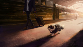 Dog man suit train platform - art station free wallpaper