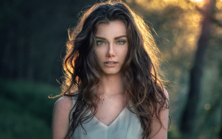 Woman forest sunset portrait blurry - the sun free wallpaper