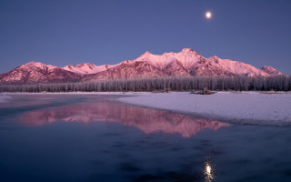 Mountain lake moon trees night - winning free wallpaper for desktop