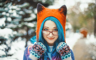Blue hair cat hat mittens - neofauvism free wallpaper