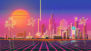 Futuristic city neon sunset grid - a futuristic city free wallpaper