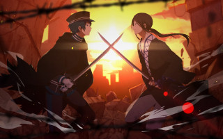 Sunset couple swords blurry japanese - two sword free wallpaper