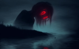 Creepy woman red light lake - a lake and trees free wallpaper