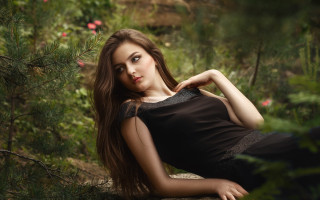Woman posing woods blowing hair - the wind free wallpaper for desktop