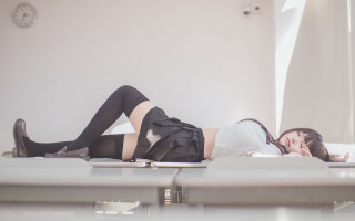 Woman bedside sitting clock animestyle - sakimi chan free wallpaper