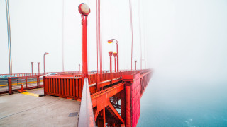 Red bridge light fog street - a red bridge free wallpaper