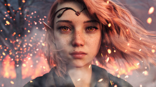 Woman fire embers lantern sunset - ultra realistic digital art free wallpaper