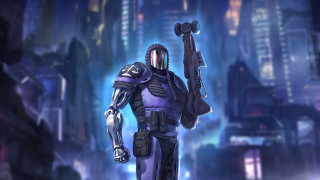 Futuristic suit man city night - skyscraper free wallpaper