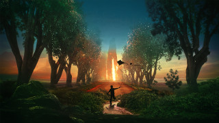 Forest kite sunset fantasy illustration - a painting of a person free wallpaper