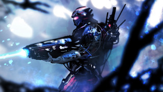 Futuristic robot gun cybernetic glowing - cybernetic free wallpaper