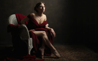 Woman red dress sitting dark - a marble sculpture free wallpaper for desktop