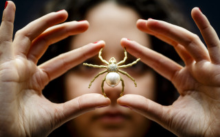 Woman holding spider pearl feminist - carol bove free wallpaper