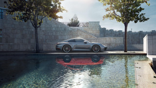 Car pool building trees sunny - a bright sun free wallpaper