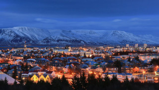 City mountain night lights snow - ásgrímur jónsson free wallpaper