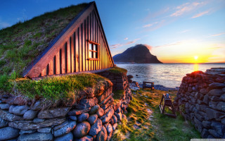 House grass roof ocean sunset 4 - beautiful landscape free wallpaper