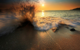 Wave sunset beach rock ocean 2 - the sand free wallpaper