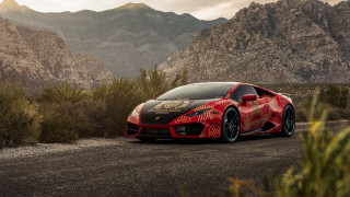 Red sports car mountain range 4 - an airbrush painting free wallpaper for desktop