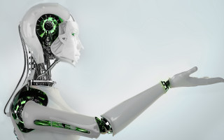 White robot green accents holding - its arm free wallpaper