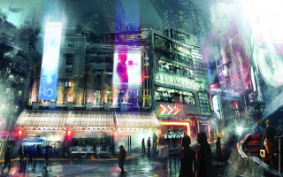 Neon city street night cyberpunk - neon free wallpaper