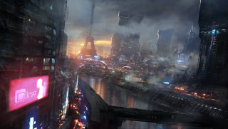 Cityscape river buildings night fog - cedric peyravernay free wallpaper