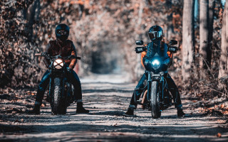 Motorcycles woods dirt road panfuture - two person free wallpaper