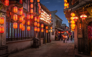 Lanterns street night autumn architecture - an zhengwen free wallpaper