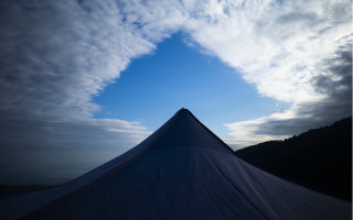 White tent cloudy sky mountain - christo free wallpaper